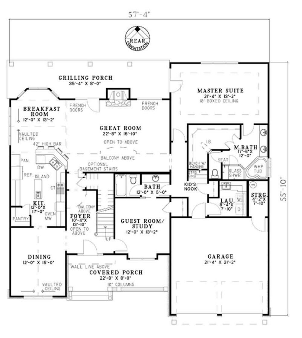 Floor Plan First Story of Craftsman Plan #153-1934